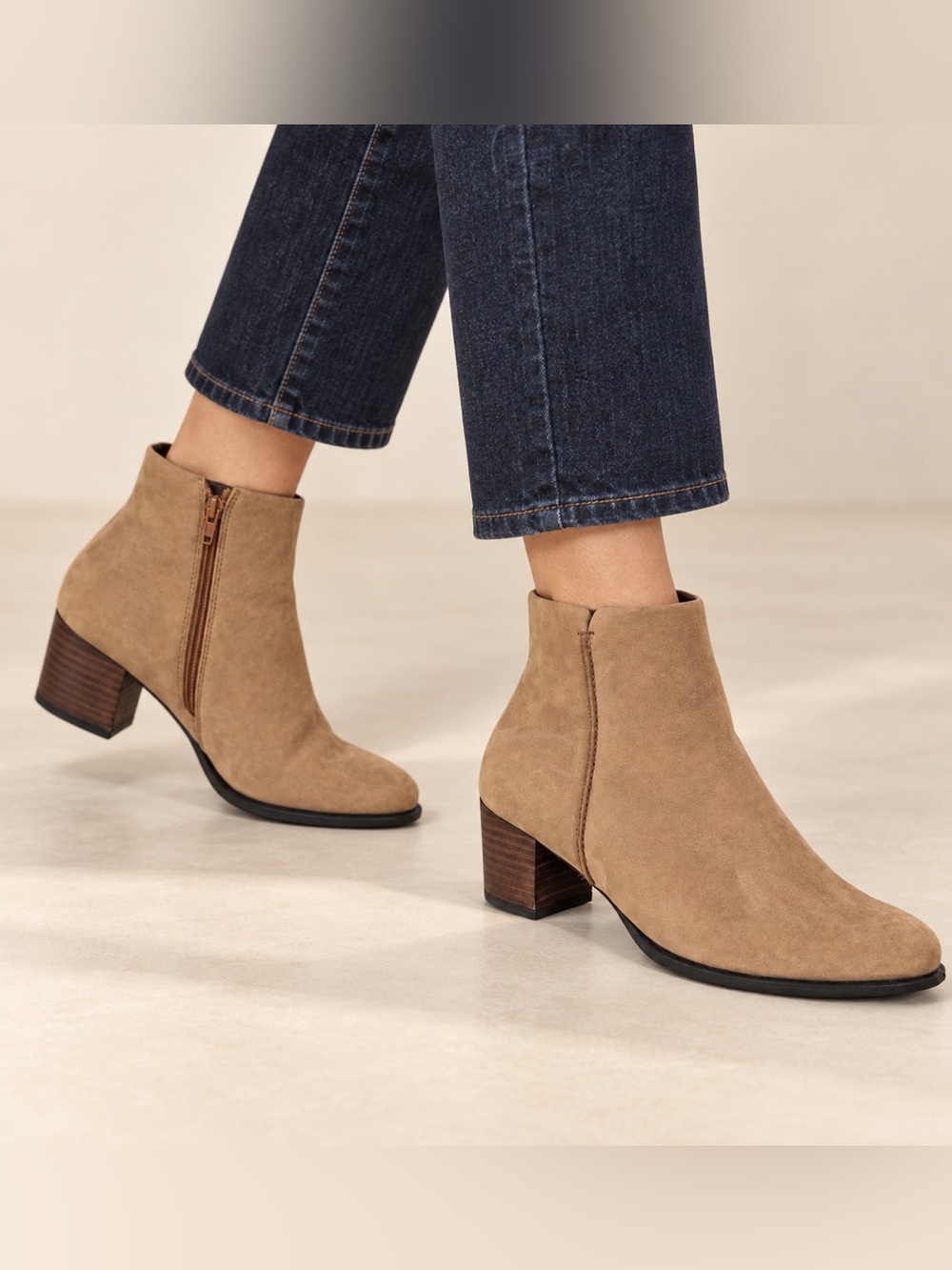 Ecco Tan Suede Side-Zip Ankle Booties